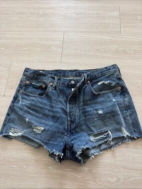 Levi's Distressed Dark Blue Denim Cutoff Shorts